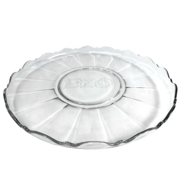 Beta Sigma Omicron Monogrammed Clear Crystal Scalloped Rim Serving Platter-Rare! - Picture 1 of 4